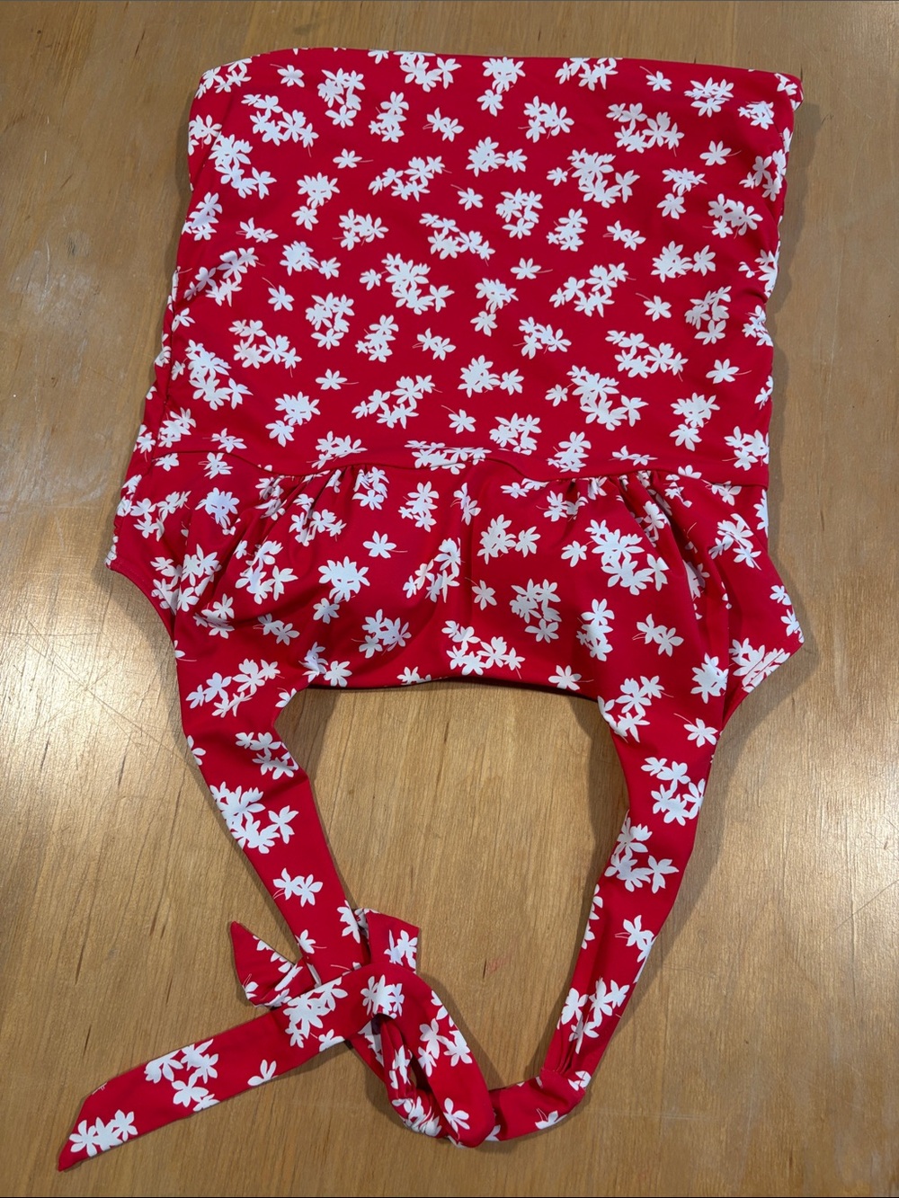 Lands' End ~ Red White Tankini Floral Swim Top White Flowers Lined